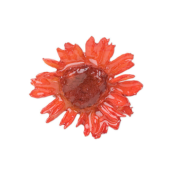 Pendant, daisy / polyresin / sterling silver, orange, 20-25mm. Sold individually. image number 0