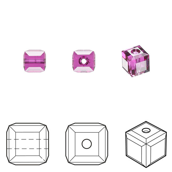 Bead 6pk fuchsia, Crystal Passions® 6mm cube 5601 image number 0