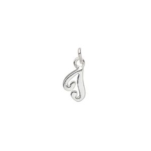 Charm, sterling silver, 9x6mm Champagne cursive alphabet letter "T." Sold individually.