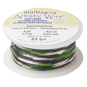Wire, Artistic Wire® Beadalon®, copper, variegated silver / green / black, round, 22 gauge. Sold per 6-yard spool.