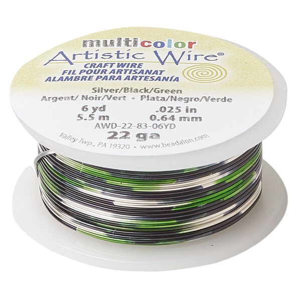 Wire, Artistic Wire® Beadalon®, copper, variegated silver / green / black, round, 22 gauge. Sold per 6-yard spool. image number 0