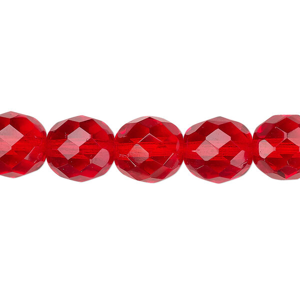 Bead, Czech fire-polished glass, light red, 10mm faceted round. Sold per pkg of 600 (1/2 mass). image number 0