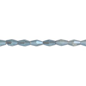 Bead, glass, crystal blue shade, 6.5x3.5mm long bicone. Sold per 15-1/2 to 16-inch strand.
