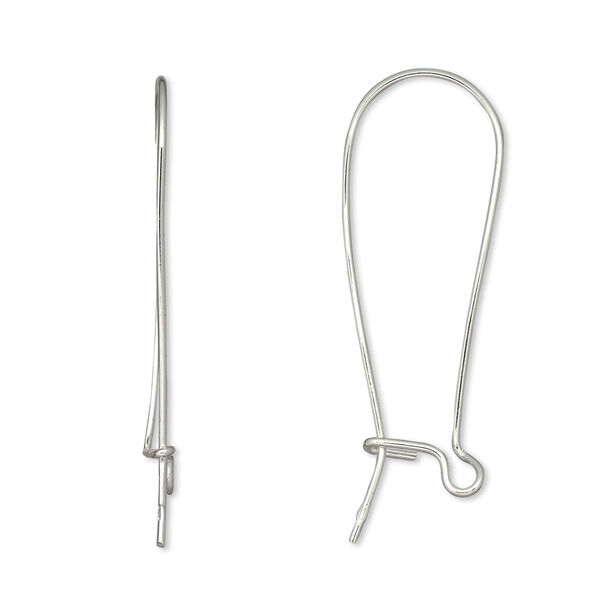 Ear wire, sterling silver, 34mm kidney with open loop, 21 gauge. Sold per pair. image number 0