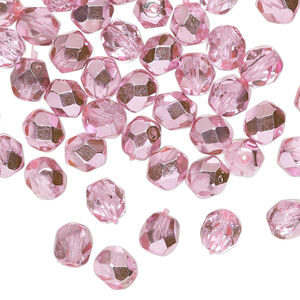 Bead 1pkg1200 Czech fire-polished glass, opaque to translucent metallic bubblegum, 6mm faceted round. 1 mass.
