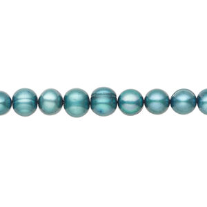 Freshwater pearl 1pkg1, semi-round, 15.5-16 inch teal blue 6-7mm cultured