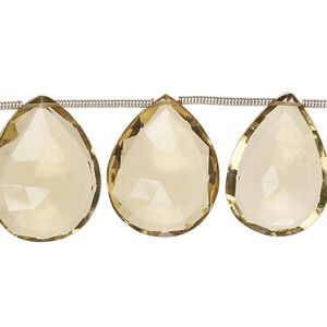 Golden quartz 1pkg9, hand-cut top-drilled faceted puffed teardrop bead 19x12mm-21x16mm