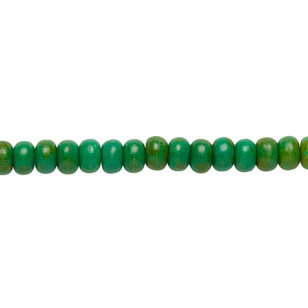 Bead, magnesite (dyed / stabilized), dark apple green, 4x2mm-5x3mm rondelle, C grade, Mohs hardness 3-1/2 to 4. Sold per 15-inch strand. image number 0