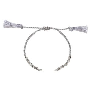 Bracelet component, nylon and silver-finished brass, silver, 9-3/4 inches with adjustable macramé closure and (2) 5mm open loops. Sold individually.