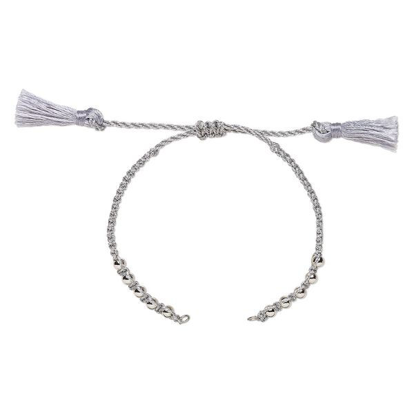 Bracelet component, nylon and silver-finished brass, silver, 9-3/4 inches with adjustable macramé closure and (2) 5mm open loops. Sold individually. image number 0