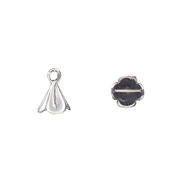 End cap, antiqued sterling silver, 8x7.5mm flower cone with cross bar inside, 5.5mm inside diameter. Sold individually. image number 0
