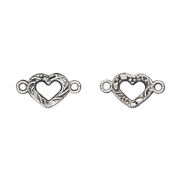 Link, antique silver-plated "pewter" (zinc-based alloy), 9x8mm two-sided heart. Sold per pkg of 50. image number 0