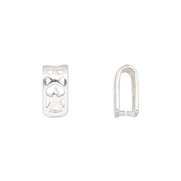 Bail, ice-pick, sterling silver, 13x6mm rectangle with stars, 10mm grip length. Sold per pkg of 2. image number 0