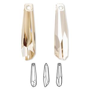 Focal 12pk crystal golden shadow V partially frosted, Swarovski® 30x7mm pendant crystalacite 6017/G