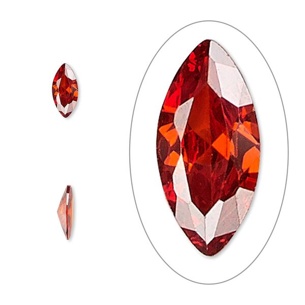 Gem, cubic zirconia, ruby red, 8x4mm faceted marquise, Mohs hardness 8-1/2. Sold per pkg of 2. image number 0