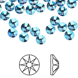 Flat back 1440pk light sapphire shimmer foil back, Swarovski® 4.6-4.8mm rose round SS20 2088