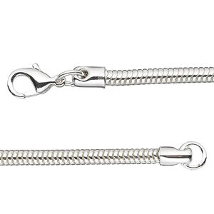 Chain, Almost Jewelry®, Dione®, silver-plated brass, 3.2mm snake, 18 inches with lobster claw clasp. Sold individually.
