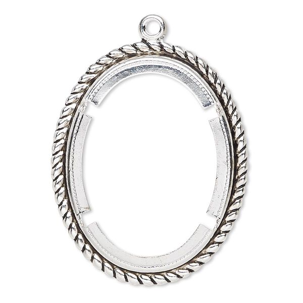 Focal, antique silver-plated brass, 35x29mm rope edge oval with 30x22mm oval setting. Sold per pkg of 10. image number 0