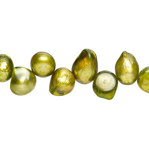 Pearl 1pkg1 freshwater, 8x5mm-10x7mm baroque 15 inch cultured moss