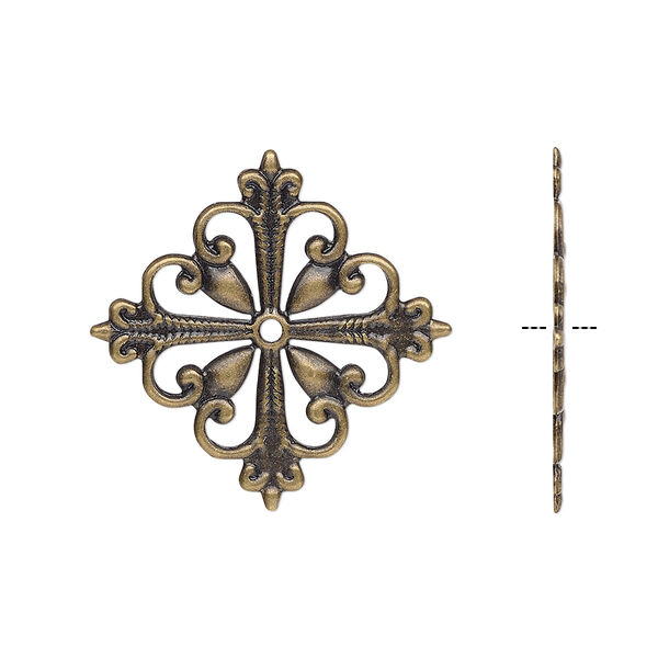 Component, antique brass-plated brass, 19x19mm fancy square with cutout design. Sold per pkg of 6. image number 0
