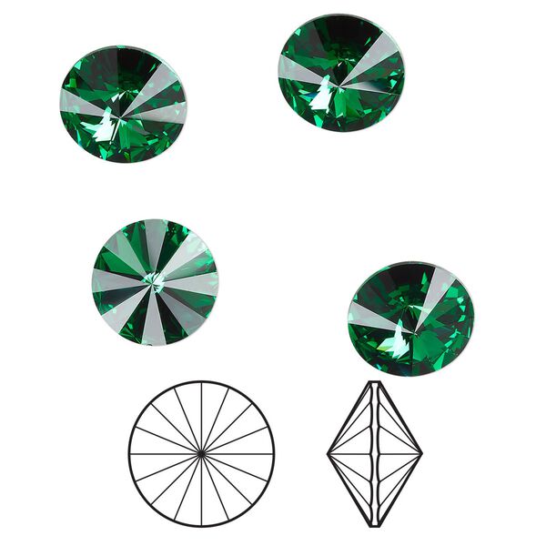 Chaton 144pk majestic green foil back, Swarovski® 14mm rivoli 1122 image number 0