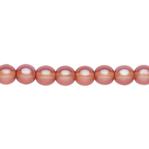 Bead, Czech pressed glass, pearlized apricot, 6mm round. Sold per 15-1/2" to 16" strand, approximately 65 beads.