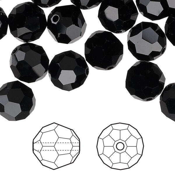 Bead 6pk jet, Crystal Passions® 10mm round 5000 image number 0