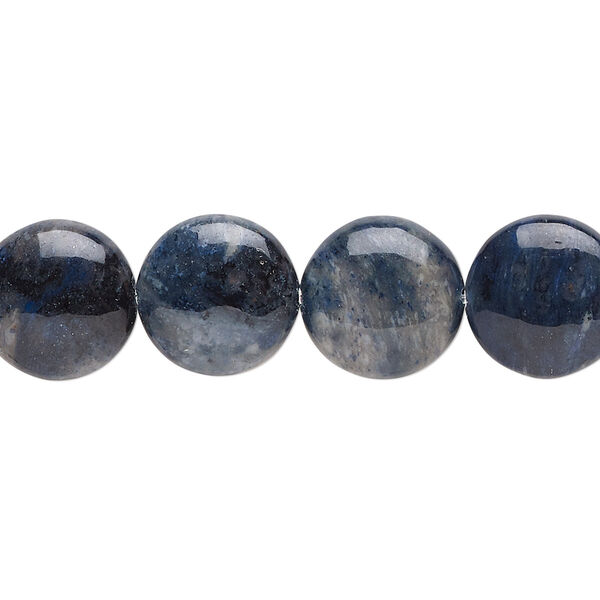 Bead, flower dumortierite (natural), 12mm puffed flat round, B grade, Mohs hardness 7. Sold per 8-inch strand, approximately 15 beads. image number 0