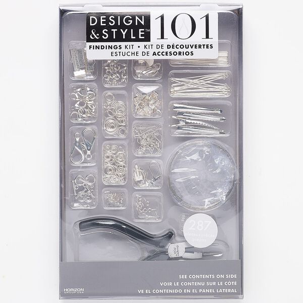 Jewelry-making starter kit, Design & Style, plastic / steel / stainless steel / silver-finished "pewter" (zinc-based alloy), clear and black. Sold per 287-piece set. image number 0