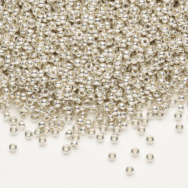 Seed bead, Preciosa Ornela Czech glass, pkg/500g, #11 rocaille, opaque metallic terra dyed silver clear, (18503). image number 0