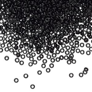 Seed bead, Miyuki, glass, pkg/250g, 2.2x1mm spacer rondelle, opaque black, (SPR2.2-401).