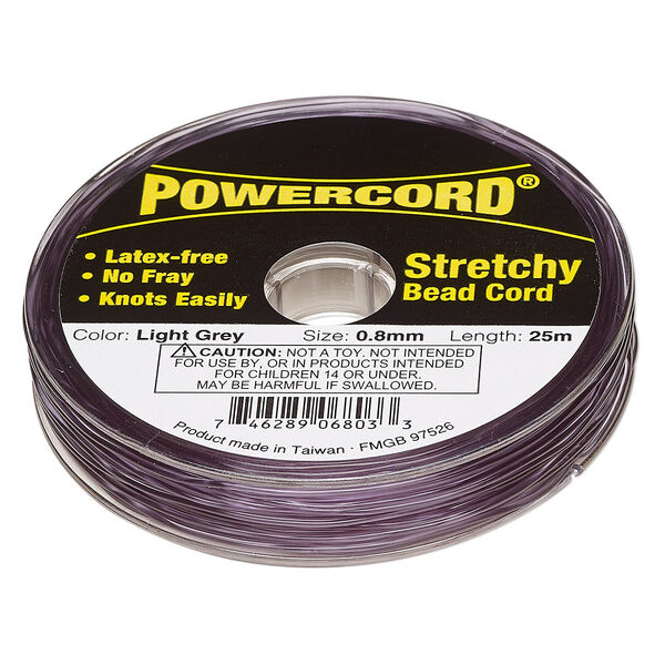 Cord, Powercord®, elastic, light grey, 0.8mm, 8.5-pound test. Sold per 25-meter spool. image number 0