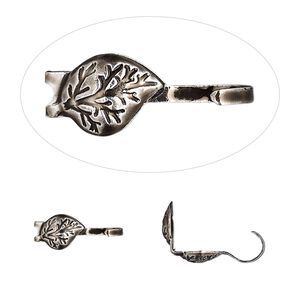 Bead tip, Hot Tips®, antique silver-plated brass, 9x5mm bottom clamp-on leaf with open loop. Sold per pkg of 100.