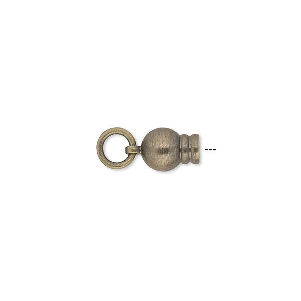 Ball end, antique gold-plated brass, 11x6mm with jump ring, for use with Dione® Easy-On Chain. Sold per pkg of 2. image number 0