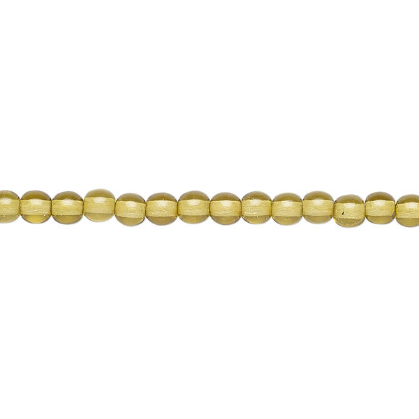 Bead, Czech dipped décor glass druk, translucent olive, 4mm round with 0.8-1mm hole. Sold per 15-1/2" to 16" strand. image number 0