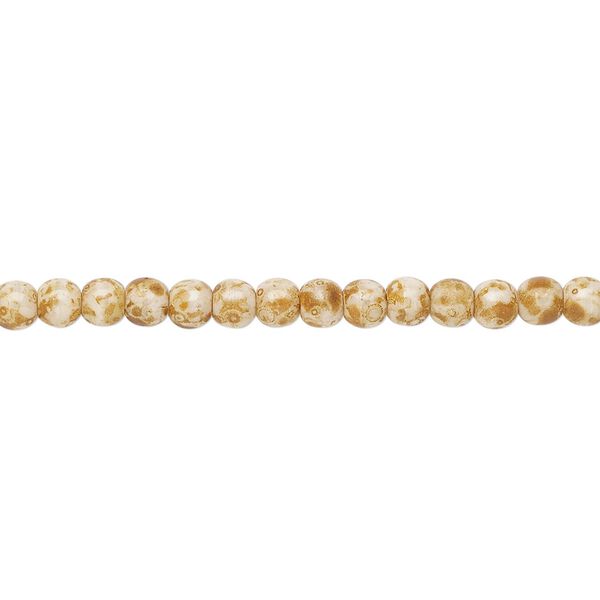 Bead, Czech glass druk, opaque tortoise granite, 4mm round. Sold per 15-1/2" to 16" strand. image number 0