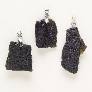 Tektite / steel 1pkg3, freeform nugget pendant 23x20mm-35x23mm