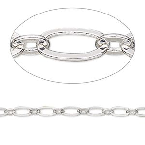 Chain 1pkg1 silver-plated long & short, 2.8mm oval / 3.5mm, brass 50 foot unfinished
