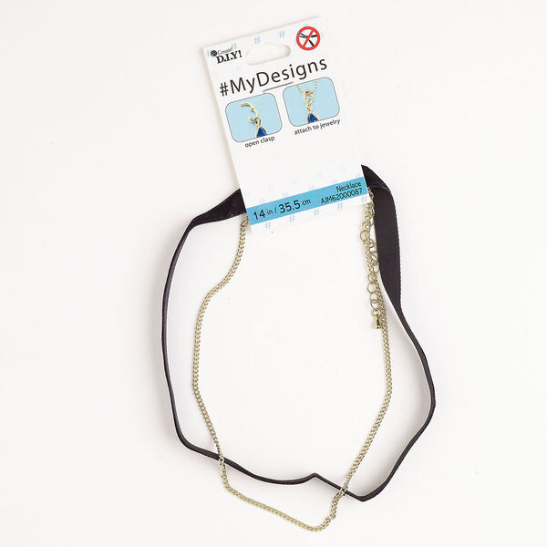 Necklace 1pkg1 brass / steel / velvet, 9.5mm 14 inch choker / lobster claw clasp, gold finish / black image number 0