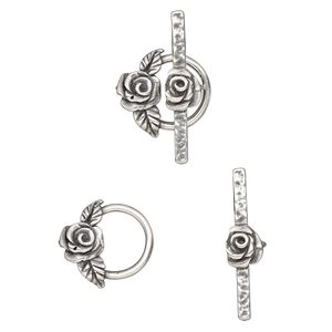 Clasp toggle 1pkg1 silver-plated, 17.5x16.5mm round, antique brass JBB Findings 1-strand