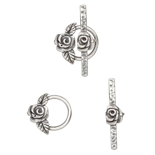 Clasp toggle 1pkg1 silver-plated, 17.5x16.5mm round, antique brass JBB Findings 1-strand image number 0