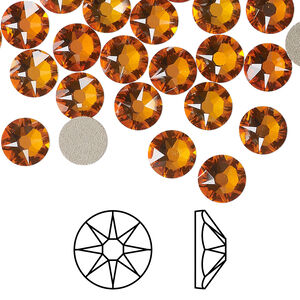 Flat back 1pkg12 dark orange (HICT) foil back, Crystal Passions® 7.07-7.27mm rose round SS34 2088