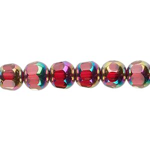 Bead, glass, Siam AB, 8mm faceted round. Sold per 15-1/2" to 16" strand.