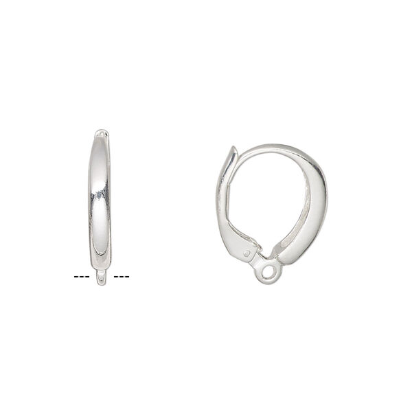 Ear wire, sterling silver, 16mm leverback with closed loop. Sold per pair. image number 0