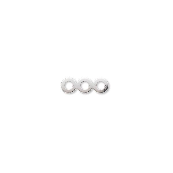 Spacer bar, silver-plated brass, 12x4mm 3-strand, fits up to 4mm bead. Sold per pkg of 100. image number 0