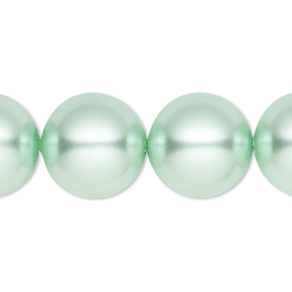 Bead, crystal pearl, light green, 16mm round. Sold per 15-1/2" to 16" strand, approximately 25 beads. image number 0