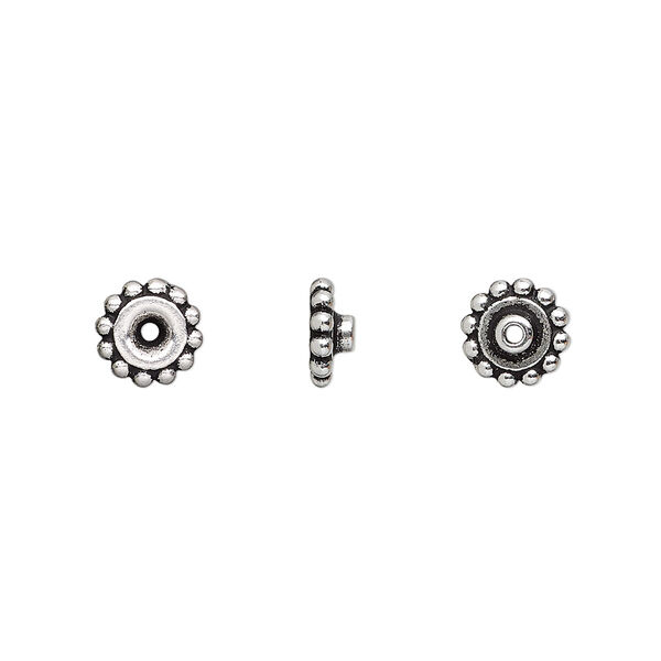 Bead aligner, TierraCast® BeadAligners™, antique silver-plated pewter (tin-based alloy), 7x3mm beaded rondelle with 2.5mm peg. Sold per pkg of 10. image number 0
