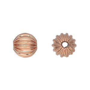 Bead, copper, 12mm corrugated round. Sold per pkg of 8.