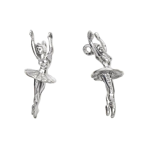 Charm, antiqued sterling silver, 26x9x9mm 3D ballerina. Sold individually. image number 0