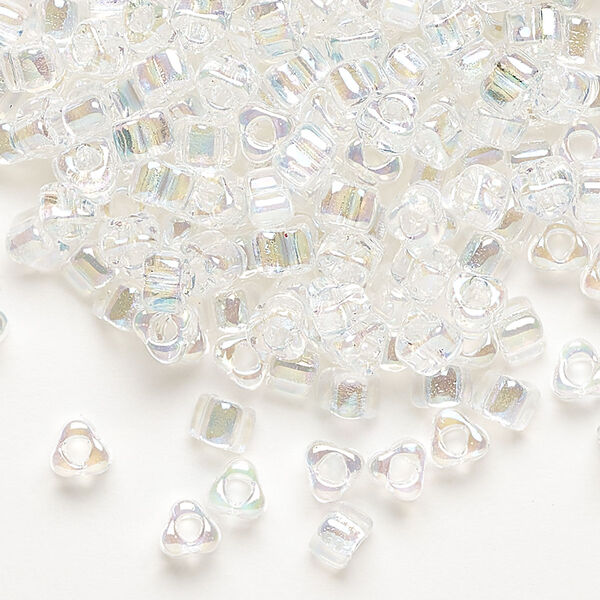 Seed bead, Miyuki, glass, transparent iris clear, (TR1151), #5 triangle. Sold per 250-gram pkg. image number 0